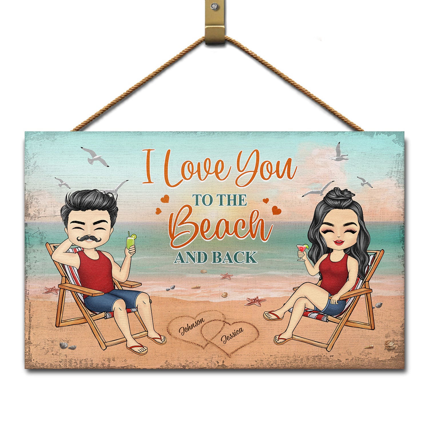 I Love You To The Beach And Back - Anniversary, Birthday Gift For Spouse, Lover, Husband, Wife, Boyfriend, Girlfriend, Summer Travel Couple - Personalized Custom Wood Rectangle Sign