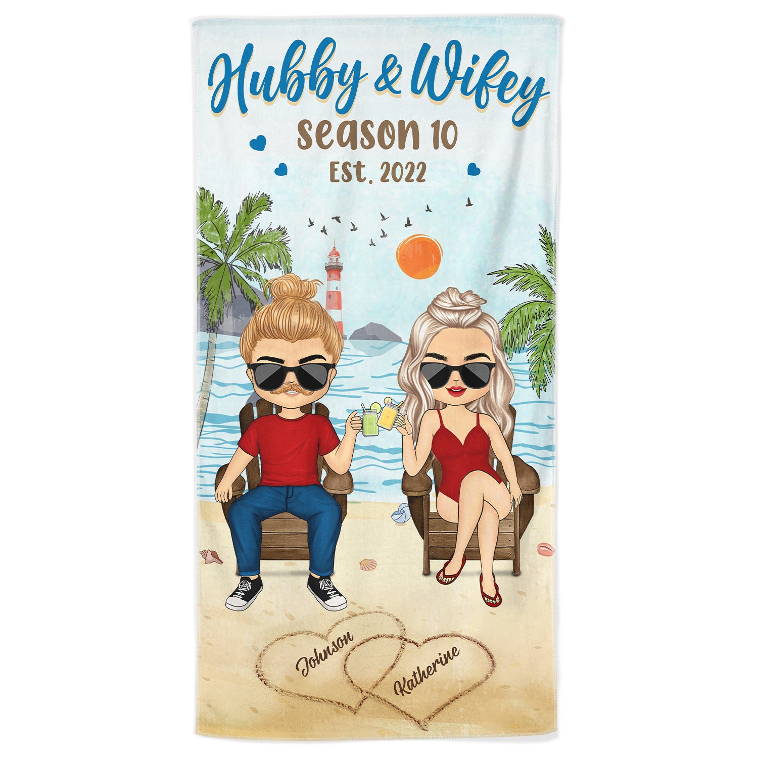 Hubby Wifey Season - Gift For Couple, Summer Vibe - Personalized Custom Beach Towel