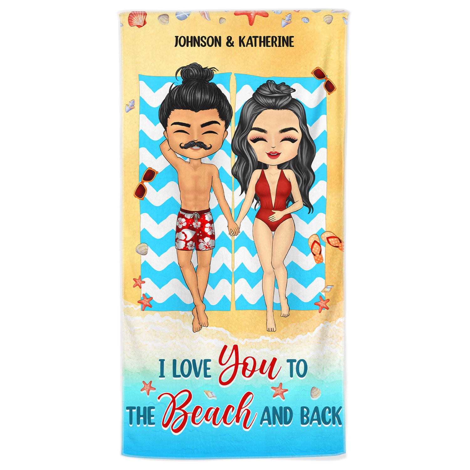 I Love You The Beach And Back - Gift For Couples - Personalized Custom Beach Towel