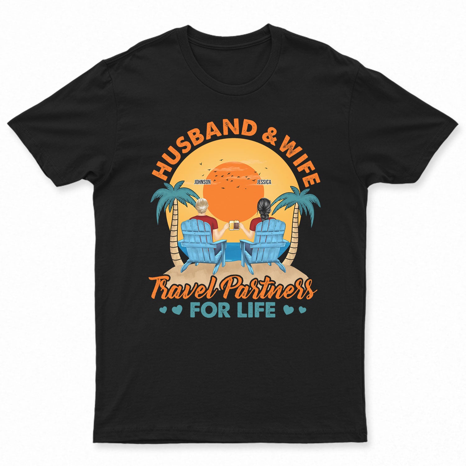Traveling Partners For Life - Beach Travel Couple Gift - Personalized Custom T Shirt