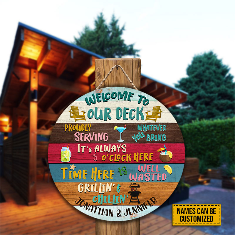 Deck Welcome Proudly Serving Custom Wood Circle Sign