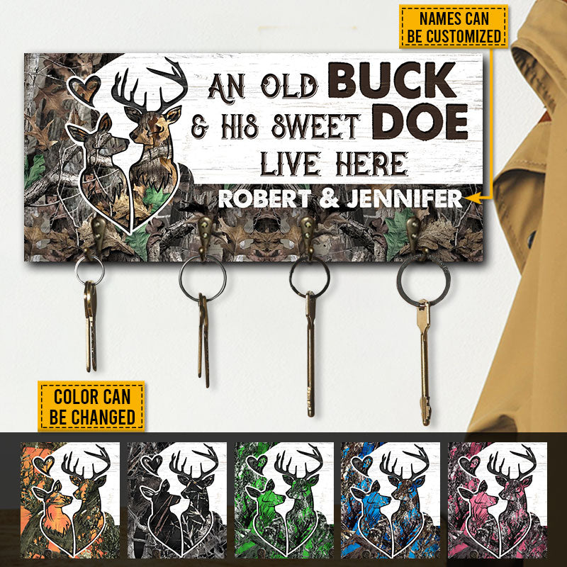Deer Couple Camo Old Buck Sweet Doe Personalized Custom Wood Key Holder