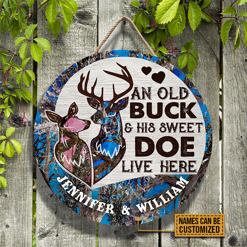Deer Old Buck Sweet Doe Custom Wood Circle Sign