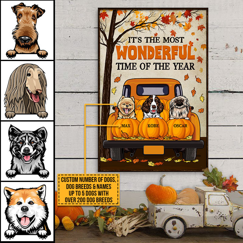 Dog Lovers Wonderful Time Of The Year Custom Poster, Personalized Dog Wall Art, Fall Poster