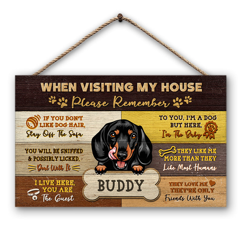 Dog When Visiting My House - Personalized Custom Wood Rectangle Sign