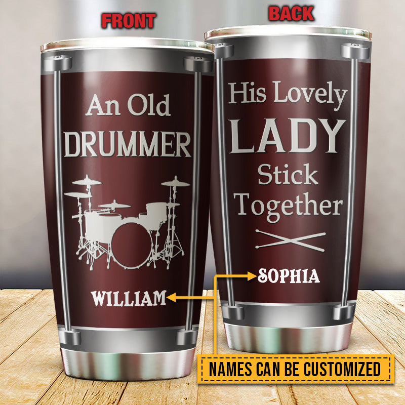 Drum Couple Stick Together Custom Tumbler, Couple Gift