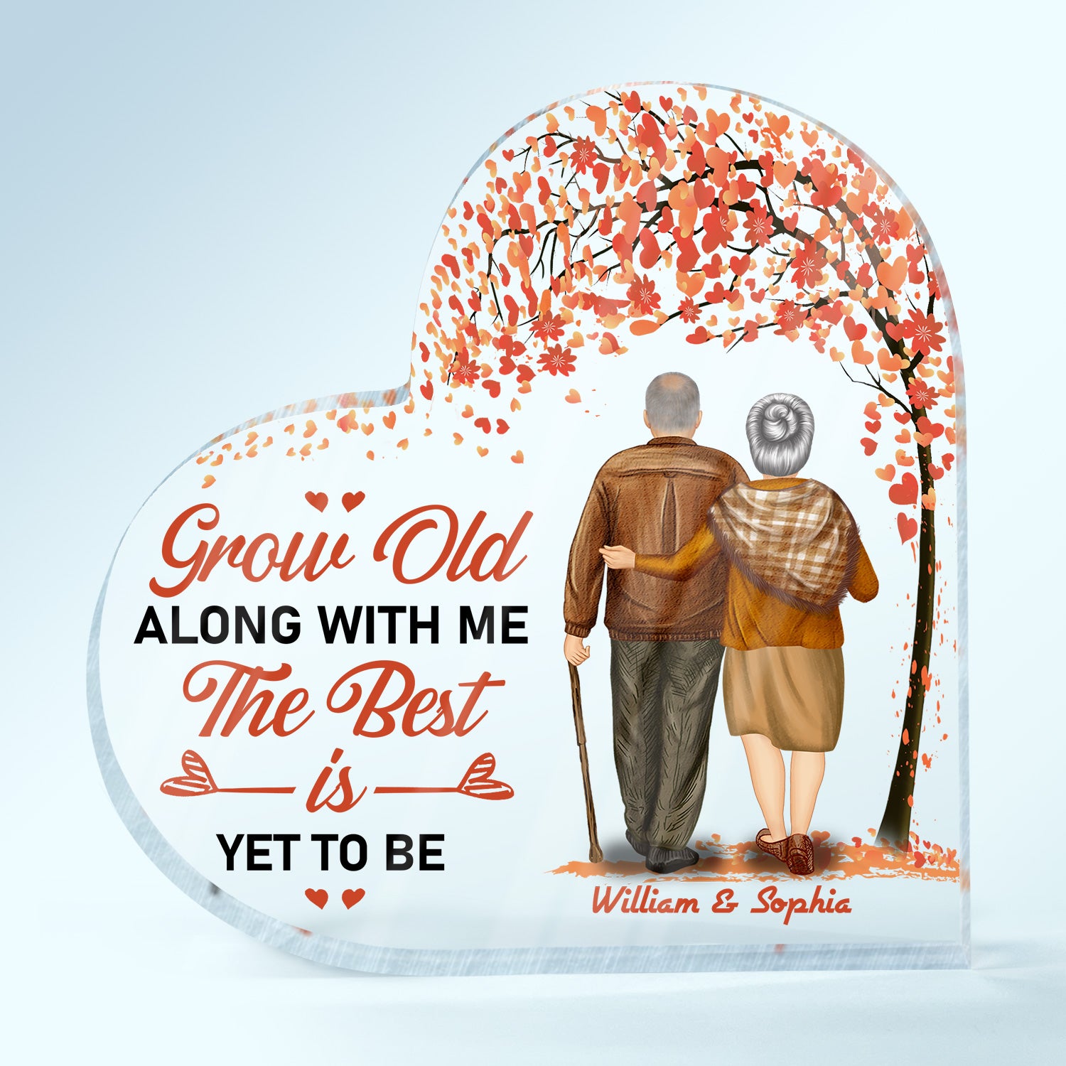 Grow Old Along With Me The Best Is Yet To Be - Anniversary, Birthday Gift For Spouse, Lover, Husband, Wife, Boyfriend, Girlfriend, Old Couple - Personalized Custom Heart Shaped Acrylic Plaque