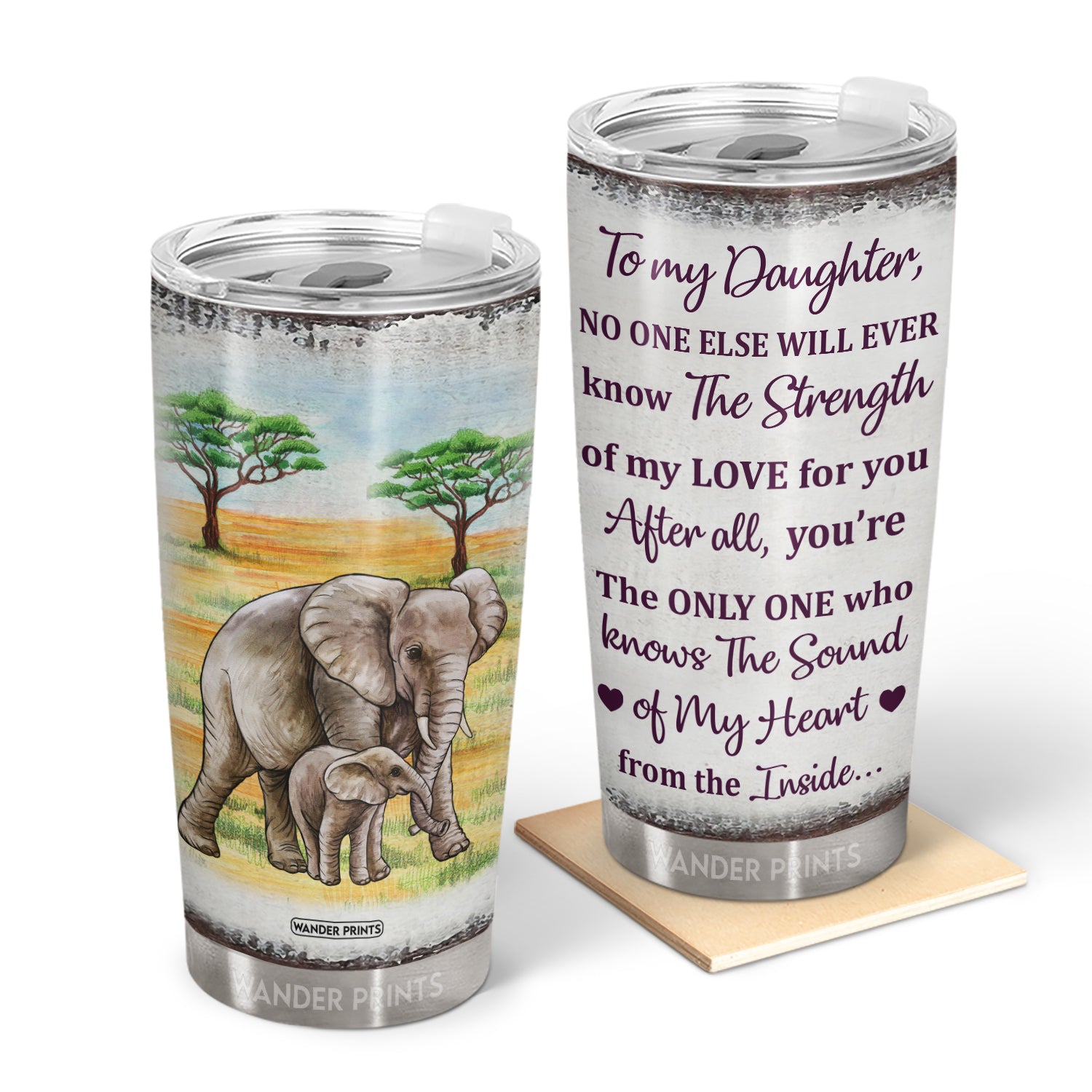 Wander Prints Daughter's Gifts - Birthday Gifts for Daughter & Daughter Gifts From Mom, Grandma - Stainless Steel Elephant Tumbler 20oz Gifts from Mom, To Daughter Strength Of My Love For You Travel Coffe Mug with Lid