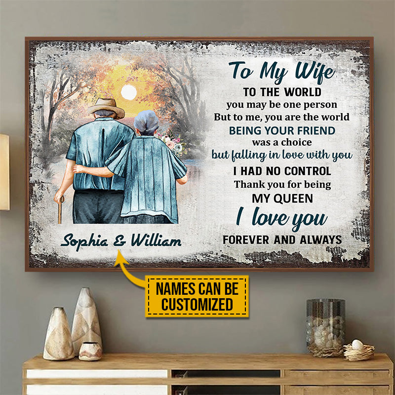 Family Old Couple To My Wife You Are The World Custom Poster, Anniversary Gift, Memorial Gift, Sympathy, Wall Art, Wall Decor, Grandparents Day Gifts