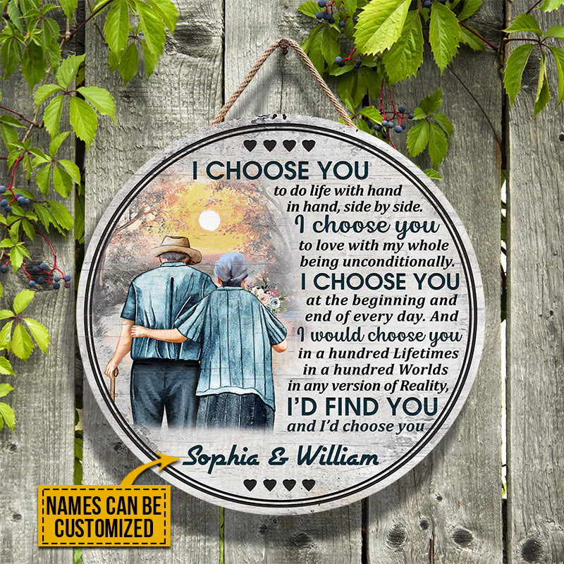 Family Old Couple Husband Wife I Choose You Custom Wood Circle Sign, Anniversary Gift, Memorial Gift, Sympathy, Wall Pictures, Wall Art, Wall Decor, Grandparents Day Gifts