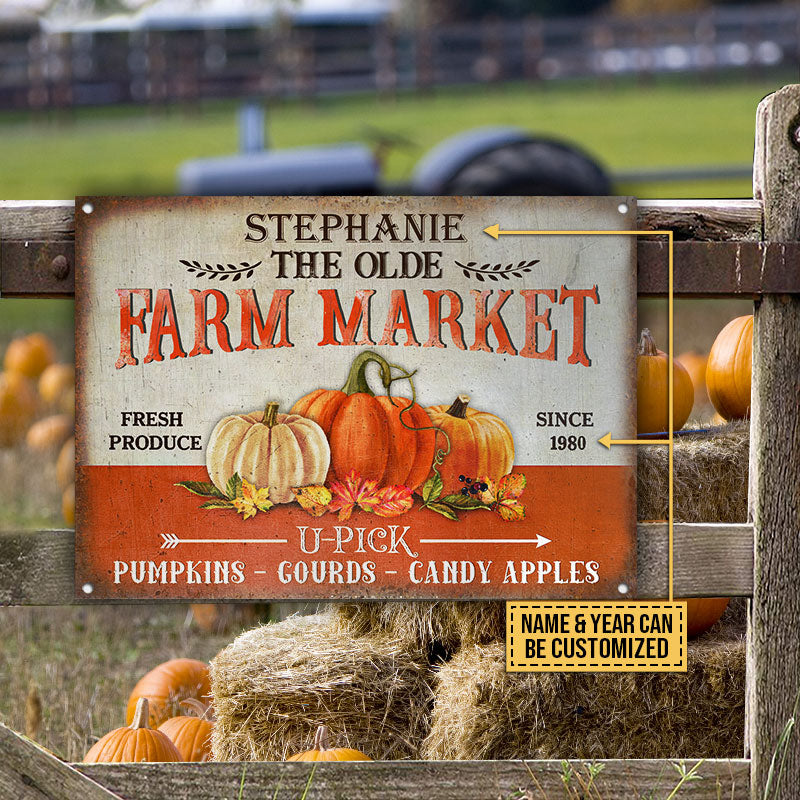 Fall Market Pumpkin Fresh Custom Classic Metal Signs, Autumn Thanksgiving Farmhouse Harvest Decoration