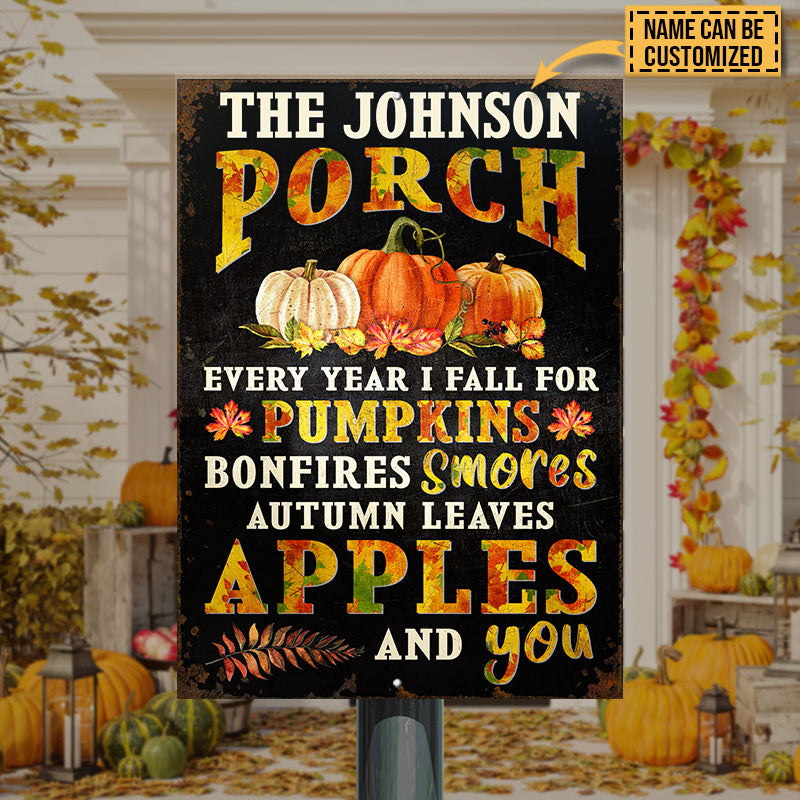 Fall Sign, Fall Harvest I Fall For Pumpkins Custom Classic Metal Sign, Porch Decoration Sign, Autumn Porch Decor