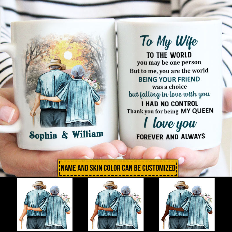 Family Old Couple To My Wife You Are The World Skin Custom Mug, Couple Gift, Anniversary Gift, Memorial Gift, Grandparents Day Gifts