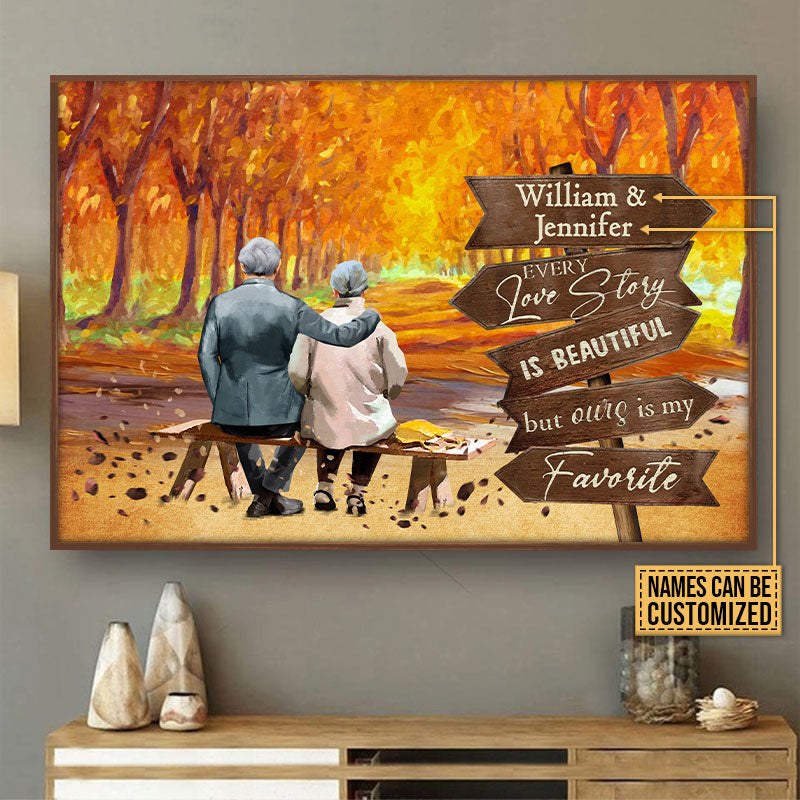 Family Old Couple Autumn Ours Is My Favorite Custom Poster, Old Couple Gift, Grandparents Day Gift Ideas