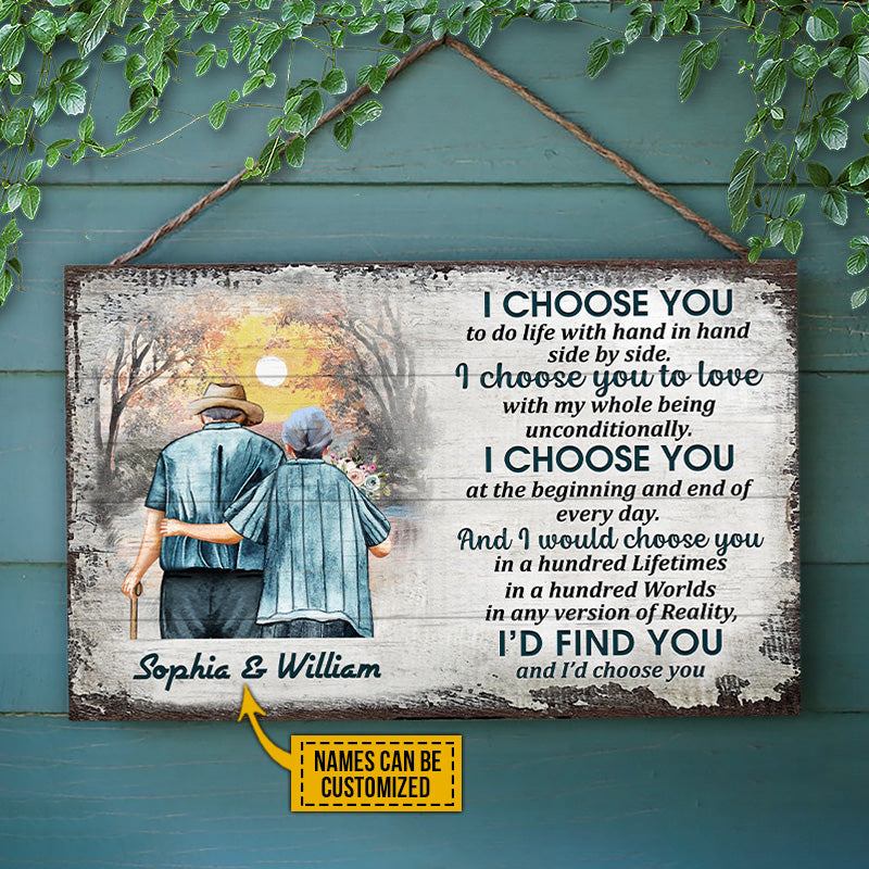 Family Old Couple Husband Wife I Choose You Custom Wood Rectangle Sign, Anniversary Gift, Memorial Gift, Sympathy, Wall Pictures, Wall Art, Wall Decor, Grandparents Day Gifts