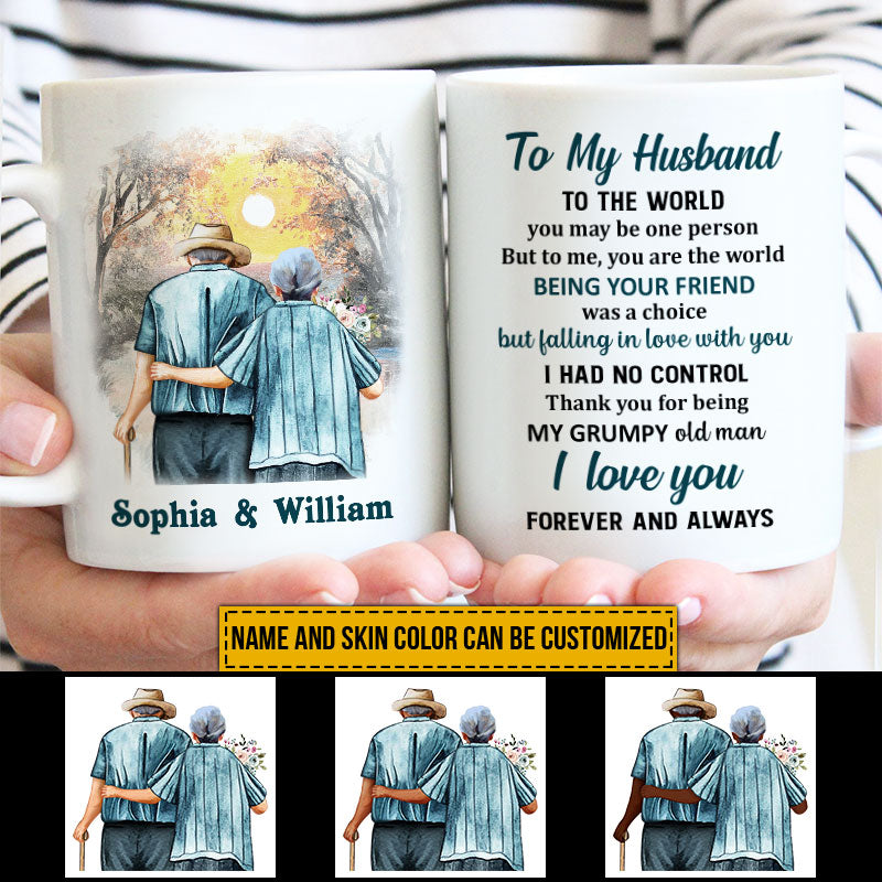 Family Old Couple To My Husband You Are The World Skin Custom Mug, Couple Gift, Anniversary Gift, Memorial Gift, Grandparents Day Gifts