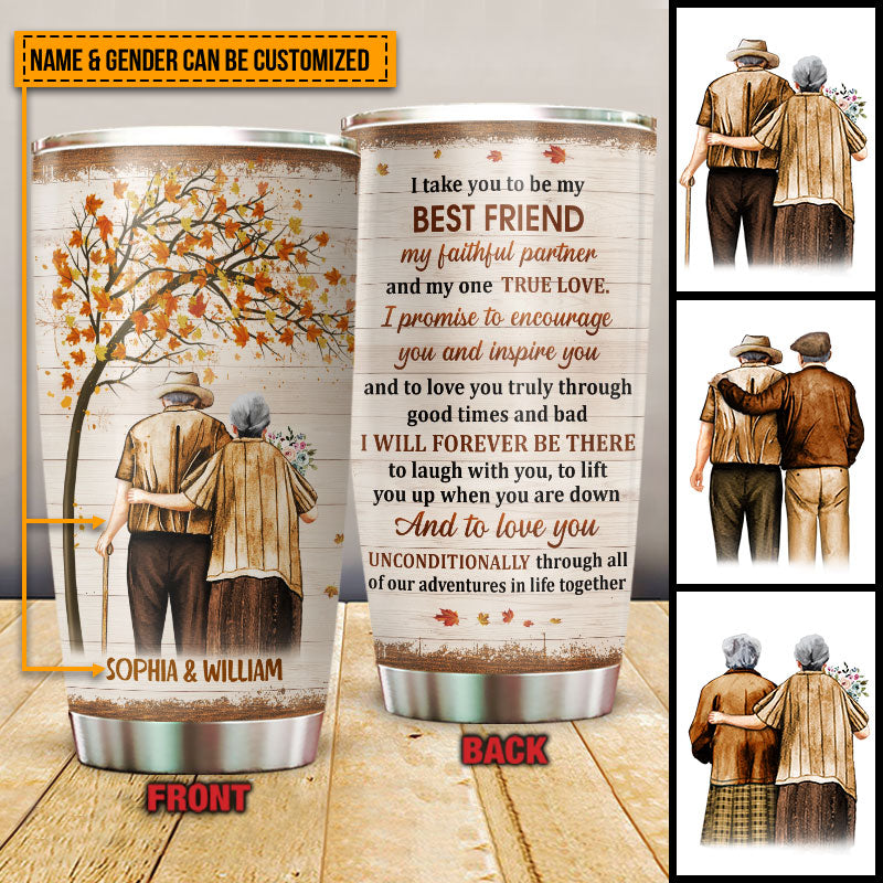 Family Pride Husband Wife Old Couple I Take You Fall Leaves Custom Tumbler, Couple Gift, Anniversary Gift, Memorial Gift, Grandparents Day Gifts