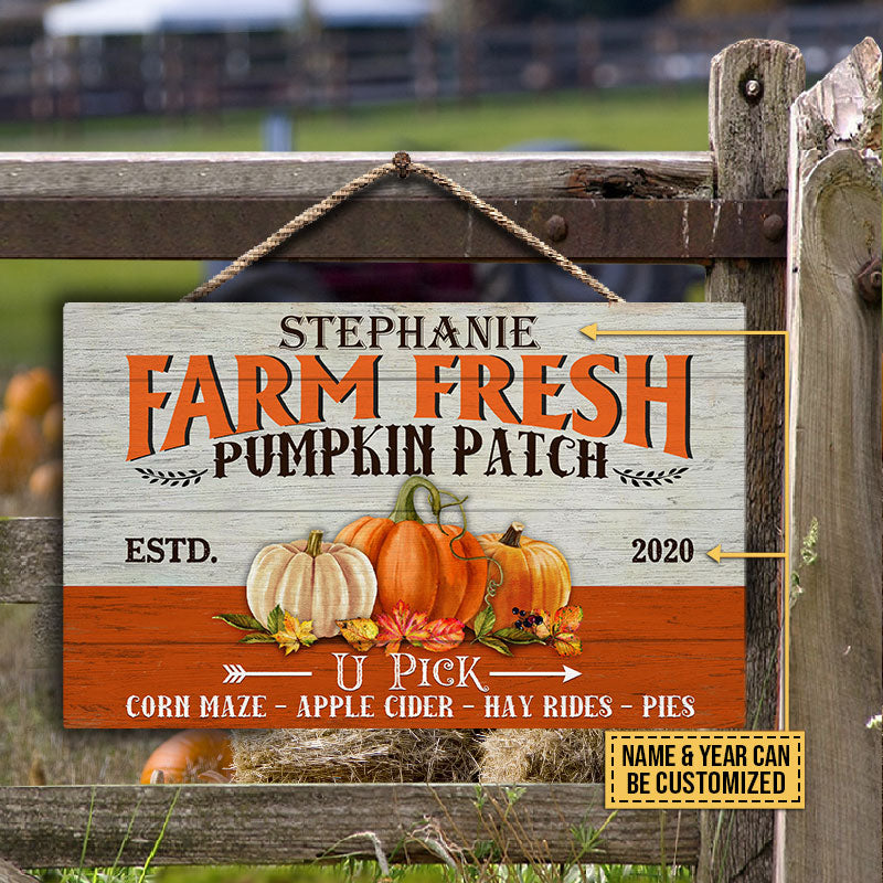 Farm Fresh Pumpkin Patch Custom Wood Rectangle Sign, Autumn Thanksgiving Farmhouse Harvest Decoration