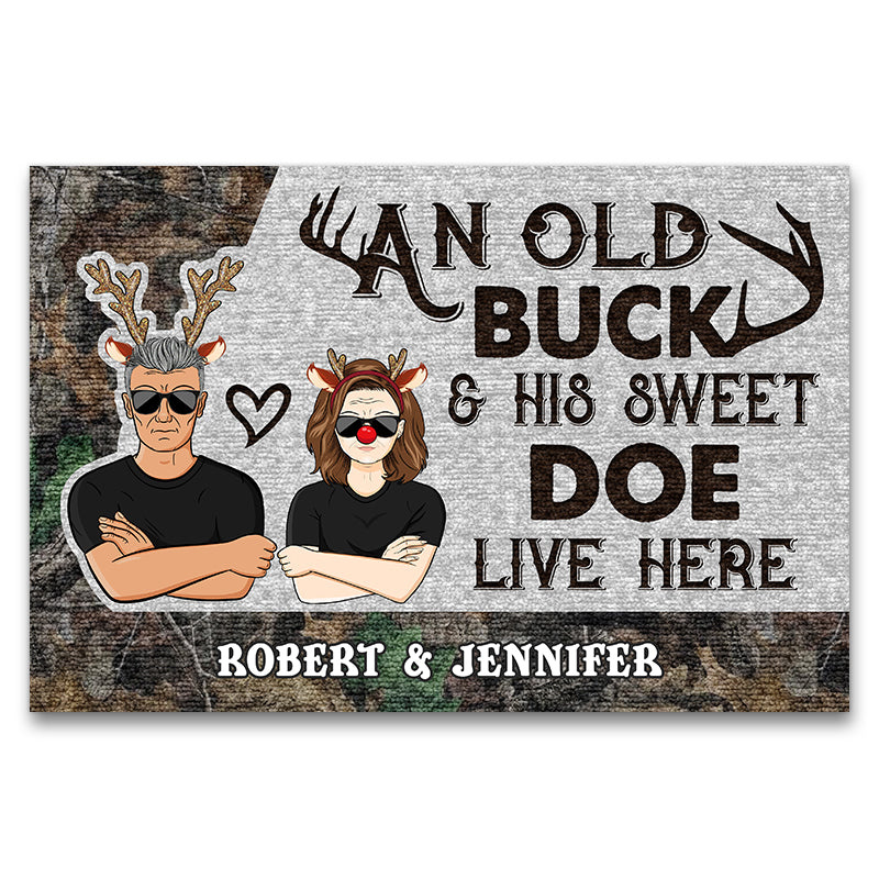 Christmas Old Family Couple Old Buck Sweet Deer - Personalized Custom Doormat
