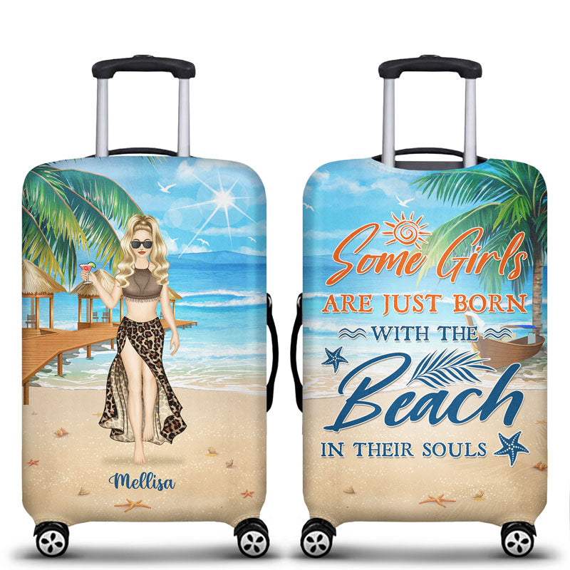 Beach Girl Born With The Beach In Their Souls - Personalized Custom Luggage Cover