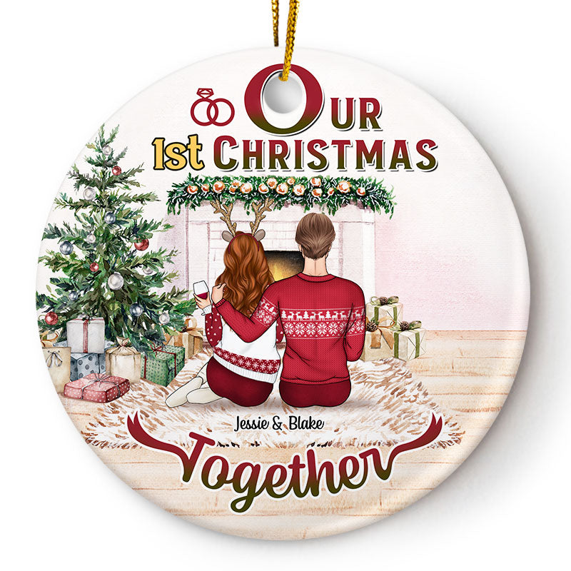 Christmas Family Couple First Christmas Together - Personalized Custom Circle Ceramic Ornament