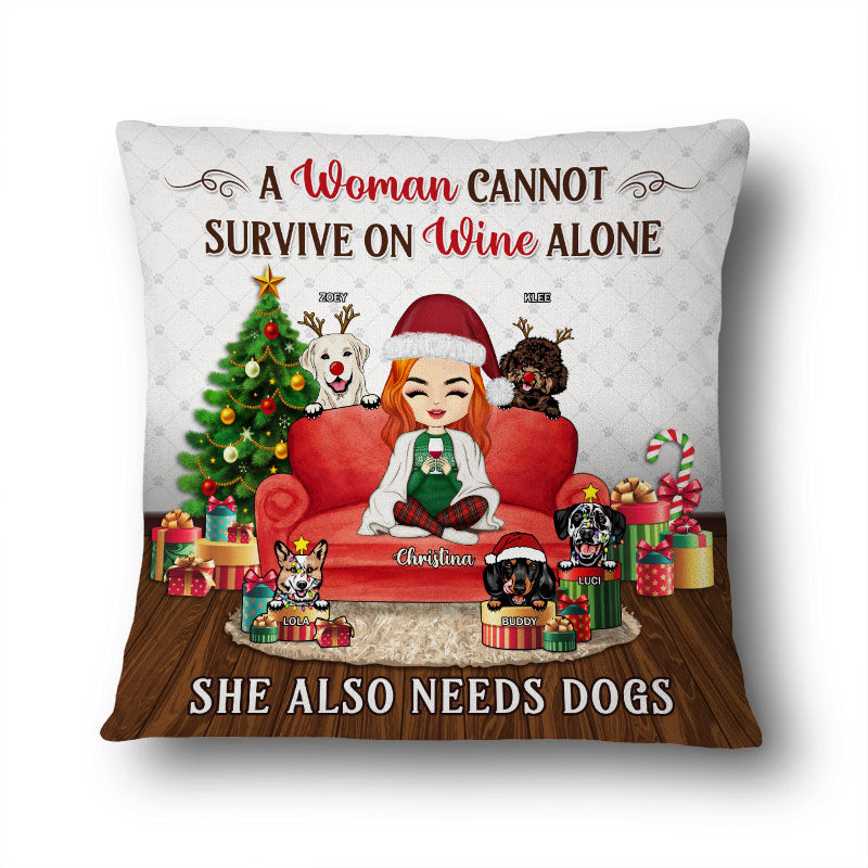 Christmas Cannot Survive On Wine Alone - Gift For Dog Mom - Personalized Custom Pillow