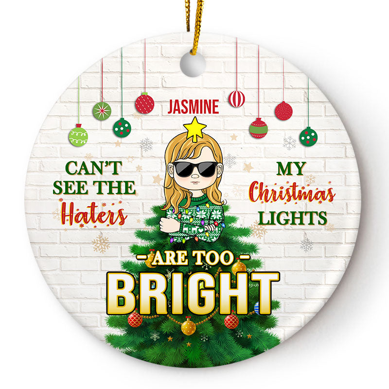 Christmas Grandkids Can't See The Haters - Personalized Custom Circle Ceramic Ornament