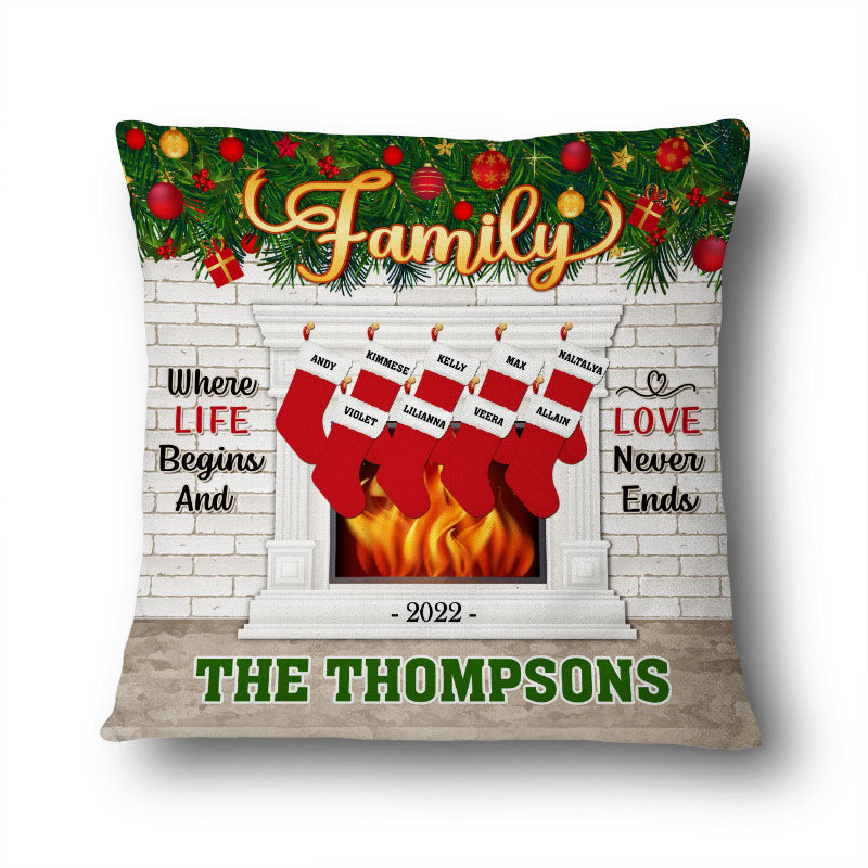 Christmas Family Where Life Begins - Personalized Custom Pillow
