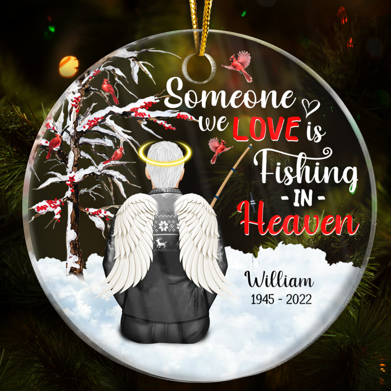 Christmas Memorial Gift Fishing In Heaven - Personalized Custom Circle Acrylic Ornament