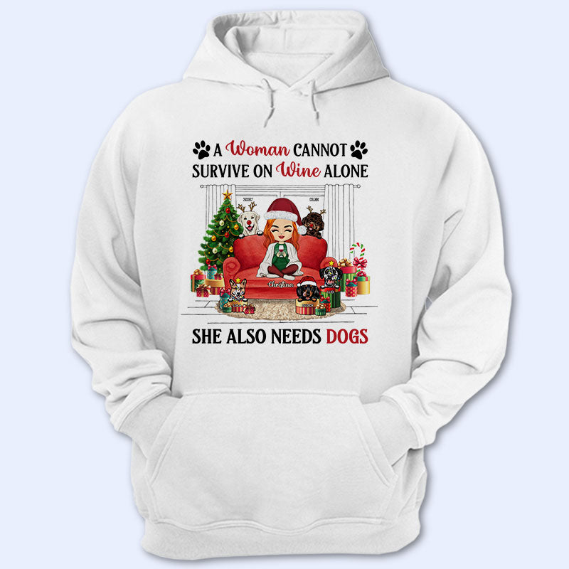 Christmas Cannot Survive On Wine Alone - Gift For Dog And Cat Mom - Personalized Custom Hoodie