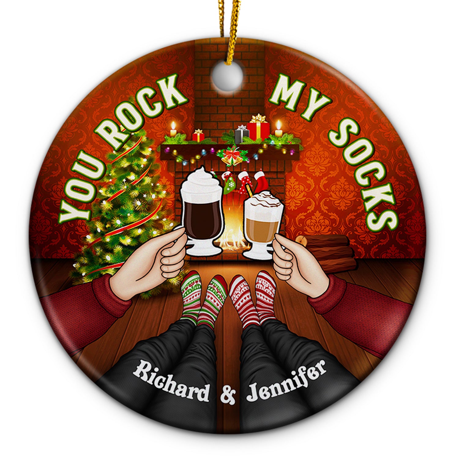 Christmas You Rock My Socks - Gift For Couples - Personalized Custom Circle Ceramic Ornament