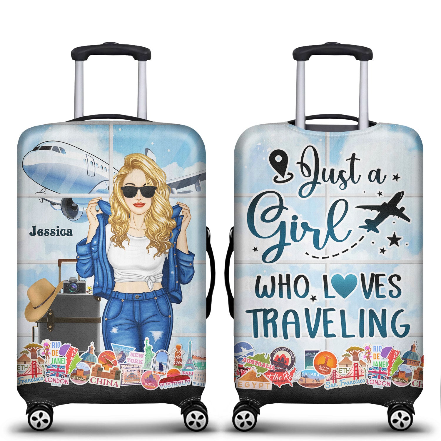 Fashion Girl Who Loves Traveling - Personalized Custom Luggage Cover
