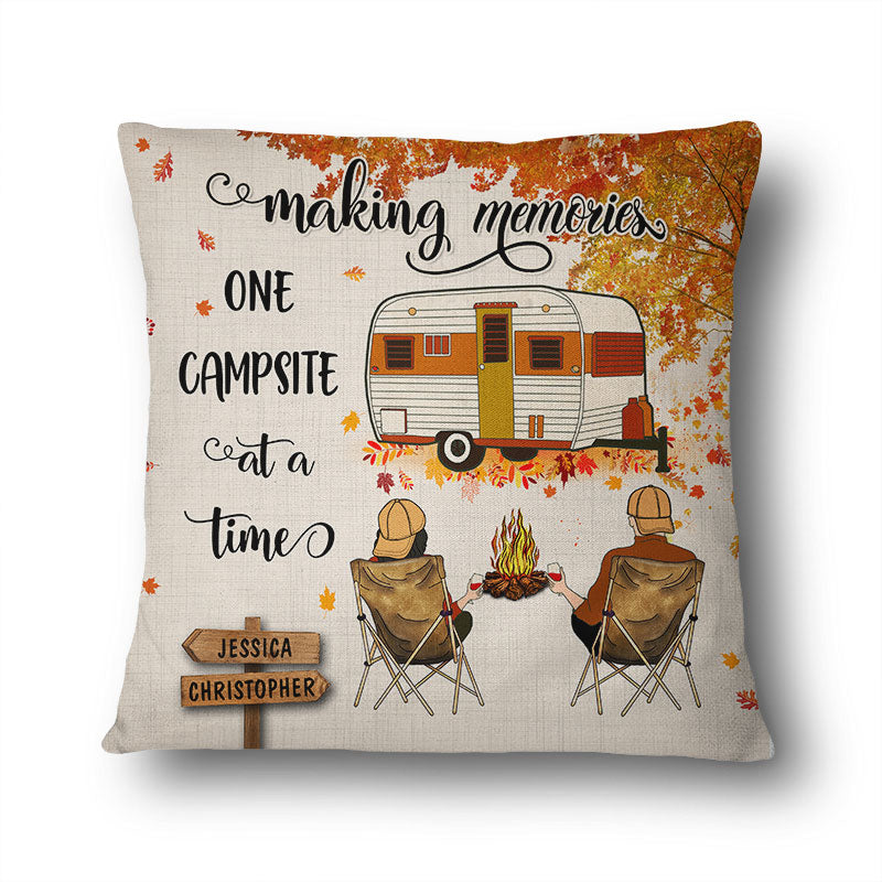 Fall Camping Couple Making Memories One Campsite - Personalized Custom Pillow