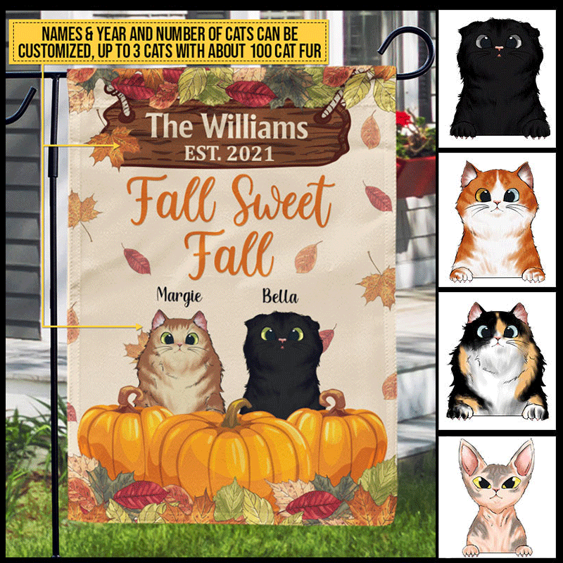 Fall Sweet Fall, Fall Decor, Cat Lover Gift, Funny Custom Flag