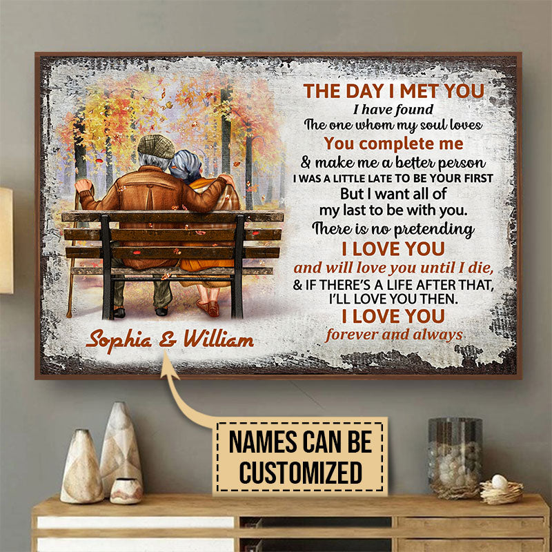 Fall Old Couple The Day I Met You Custom Poster, Personalized Fall Couple Wall Art, Couple Gift