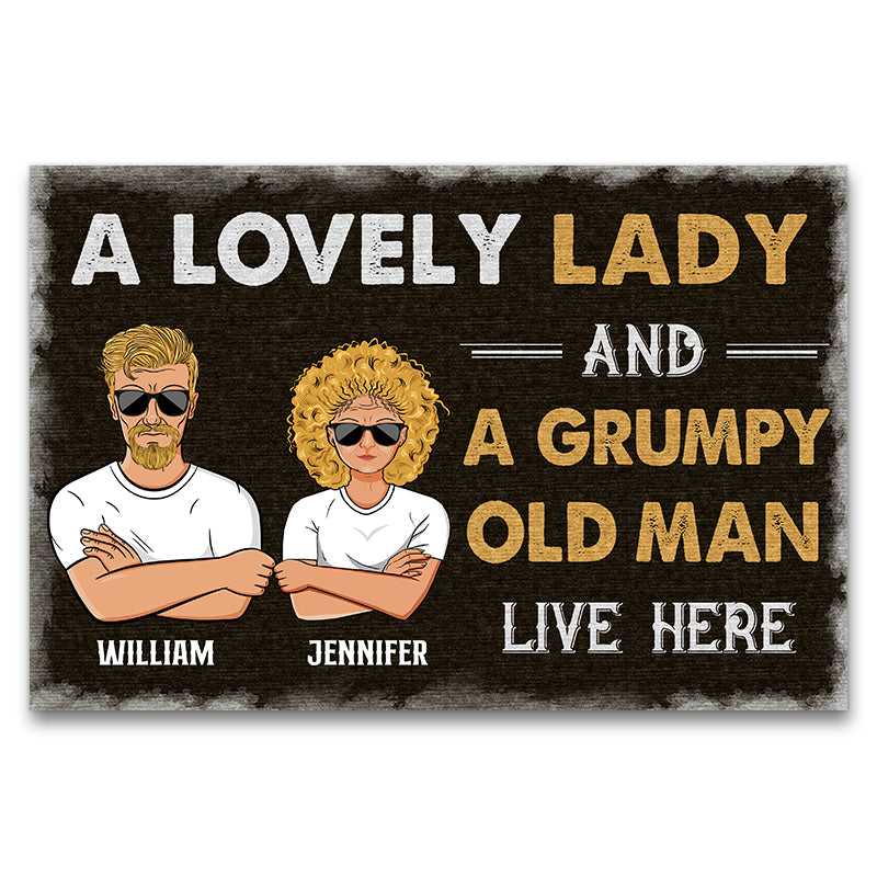 Family Couple A Lovely Lady And A Grumpy Old Man Live Here - Personalized Custom Doormat
