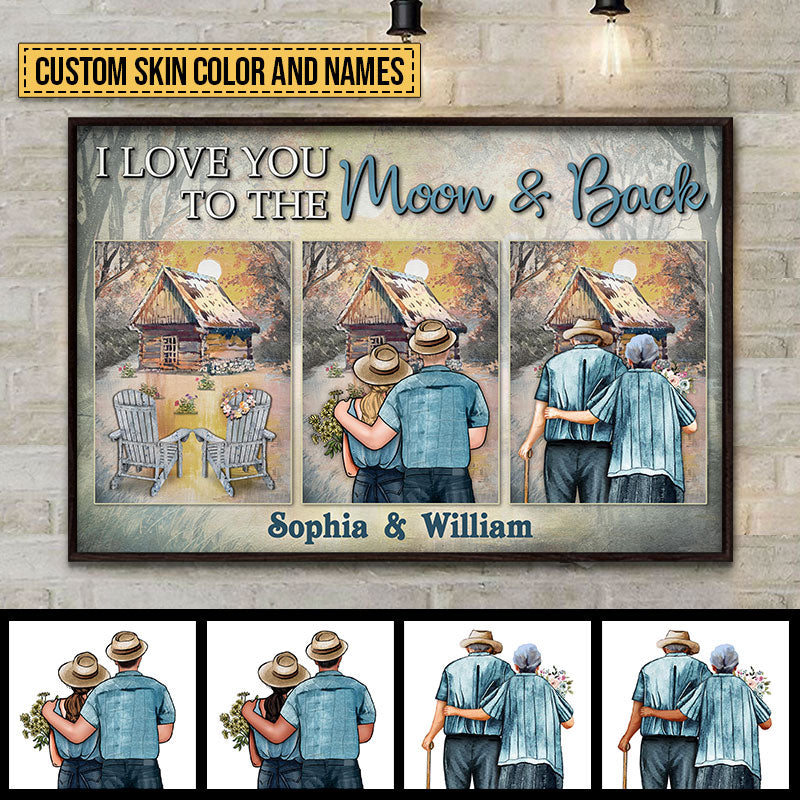 Family Couple  I Love You To The Moon And Back Custom Poster