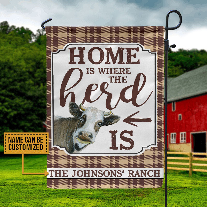 Farm Cattle Home Is Where The Herd Is, Cattle Ranch, Farm Decor, Farmhouse, Custom Flag
