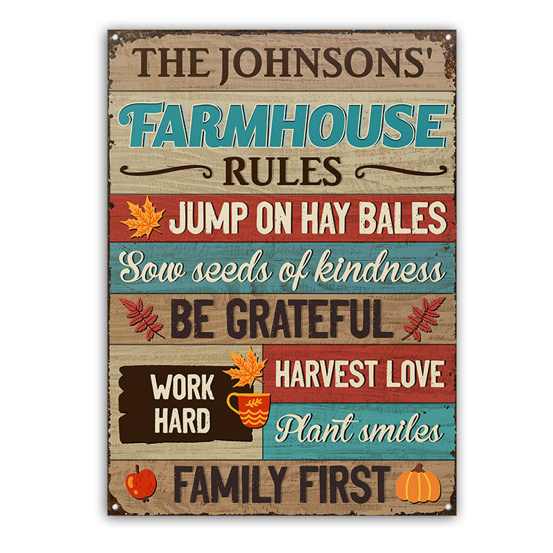 Farm Farmhouse Rules Harvest Love Custom Classic Metal Signs, Autumn, Fall Decor