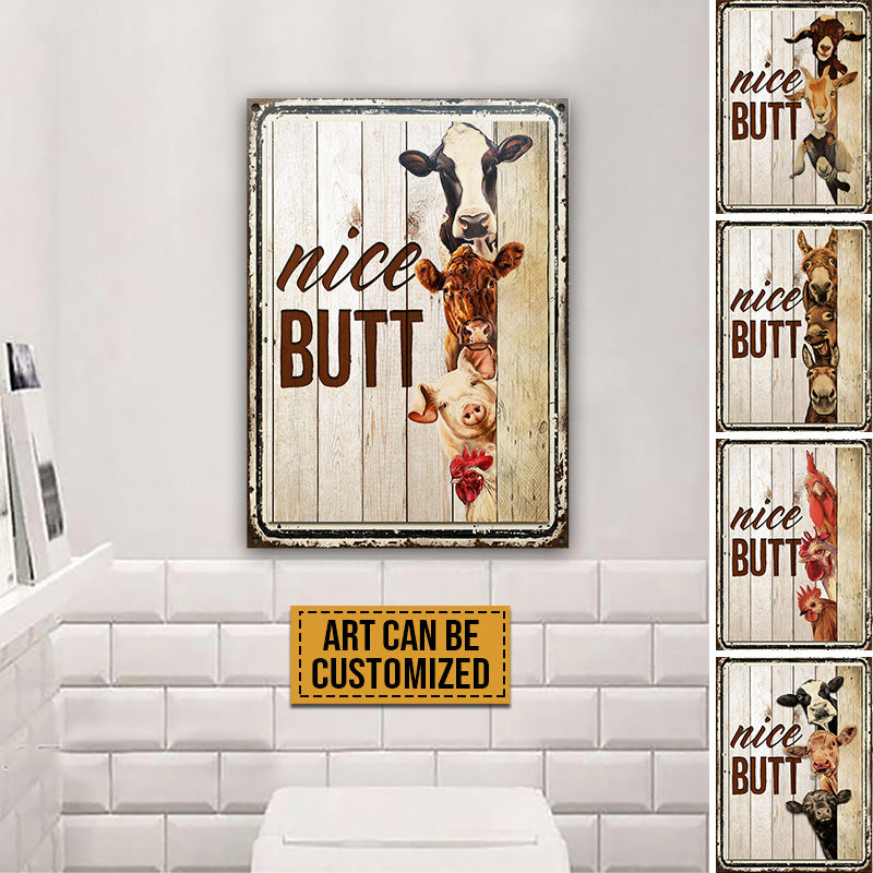 Farm Nice Butt Restroom Wood Pattern Customized Art Classic Metal Signs