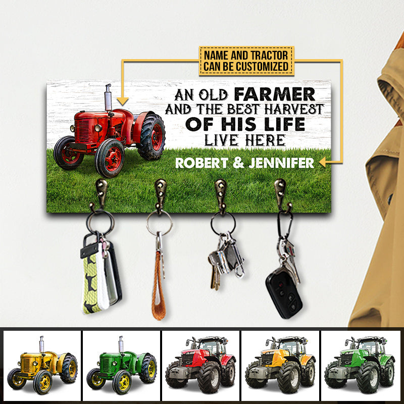 Farmer Tractor Married Couple Live Here Personalized Custom Wood Key Holder