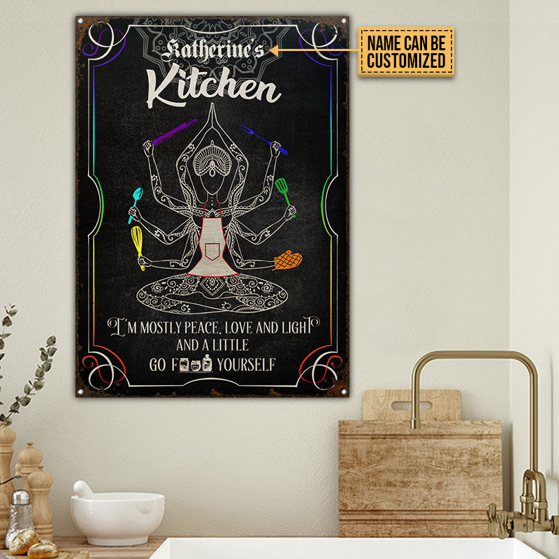 Farmhouse Kitchen Mostly Peace Custom Classic Metal Signs, Kitchen Decorations