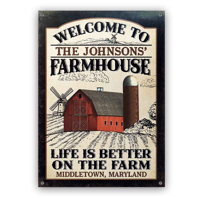 Farmhouse Welcome Life Is Better On The Farm - Personalized Custom Classic Metal Signs