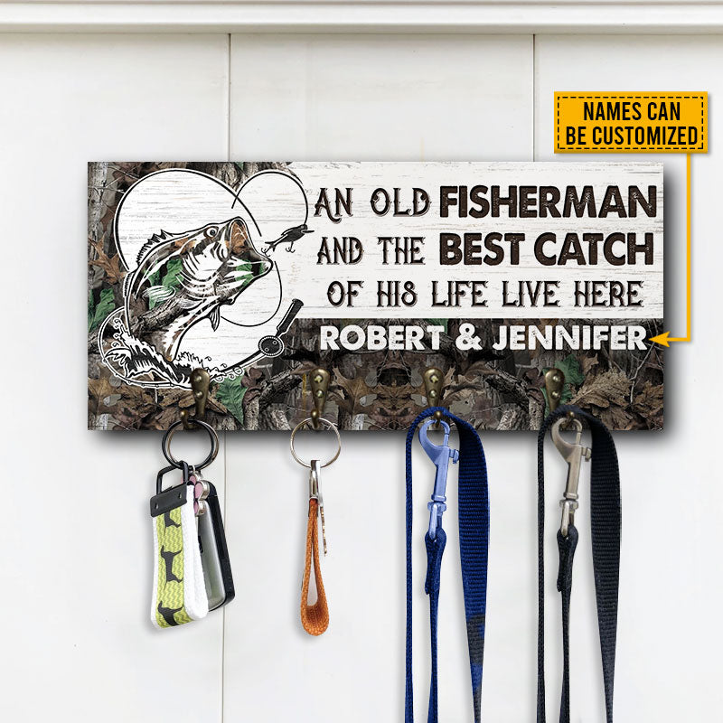 Fishing Couple Fisherman And Best Catch Personalized Custom Wood Key Holder