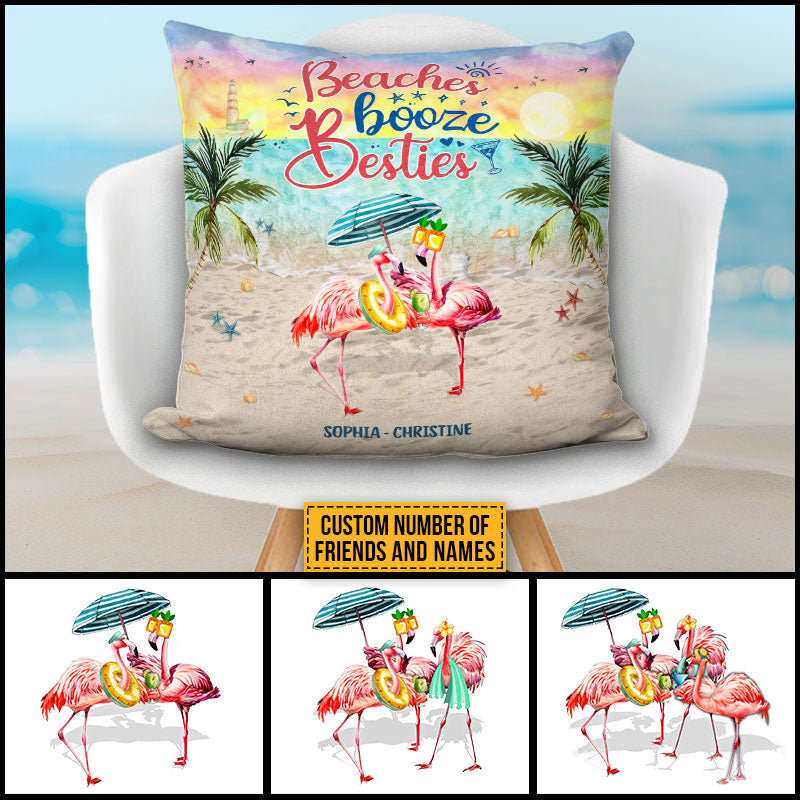 Flamingo Bestie Beaches Booze Besties Custom Pillow