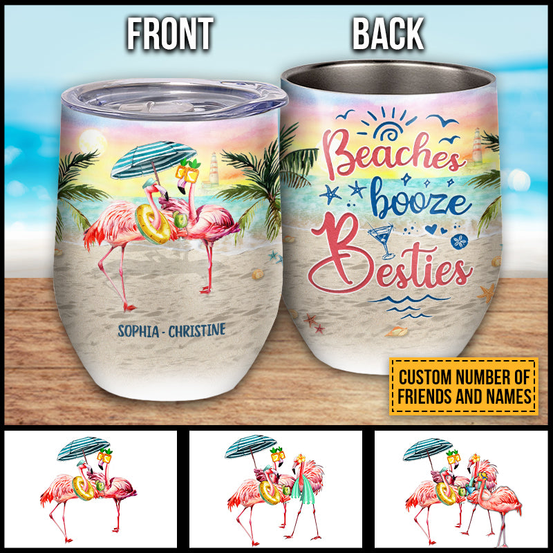 Flamingo Bestie Beaches Booze Besties Custom Wine Tumbler