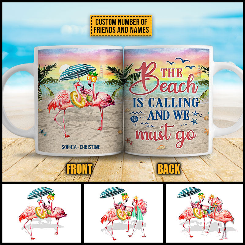 Flamingo Bestie The Beach Is Calling Custom Mug