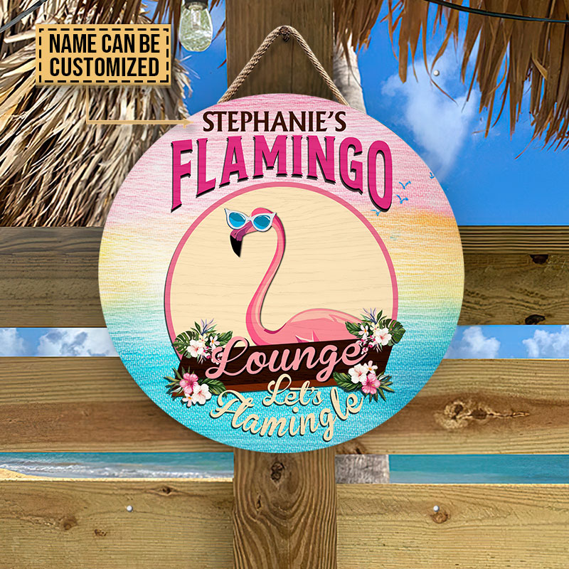 Flamingo Lounge Let's Flamingle Custom Wood Circle Sign
