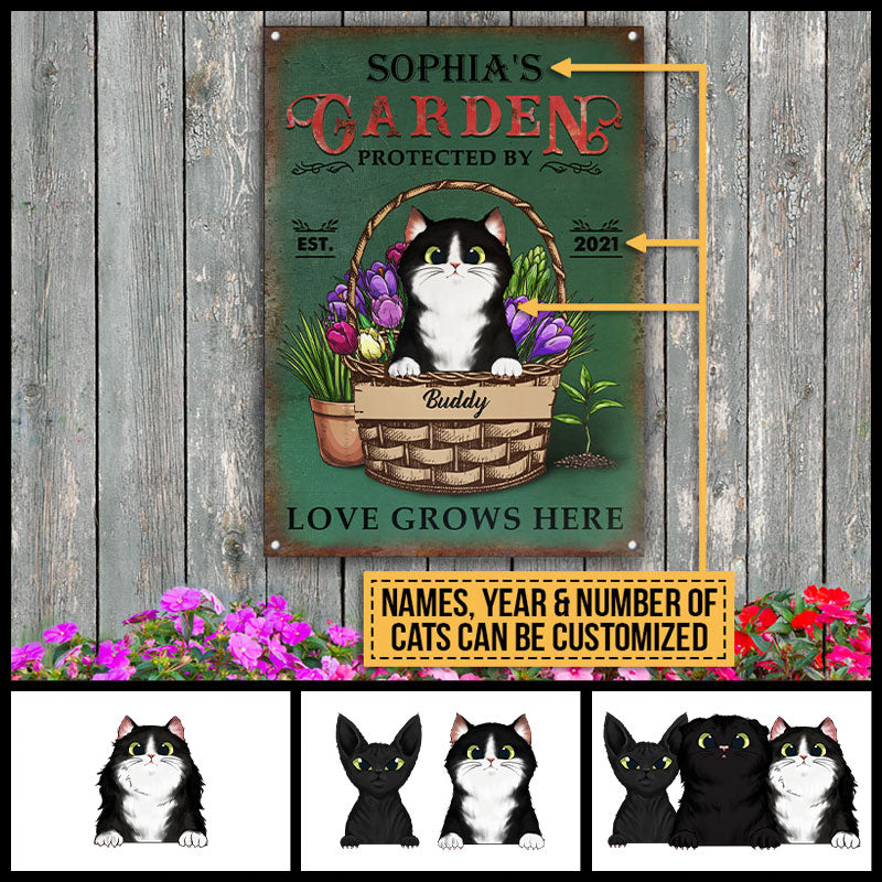 Garden Fresh Produce Plants Protected By Cat, Cat Lover Gift, Outdoor Garden Decor, Custom Classic Metal Signs