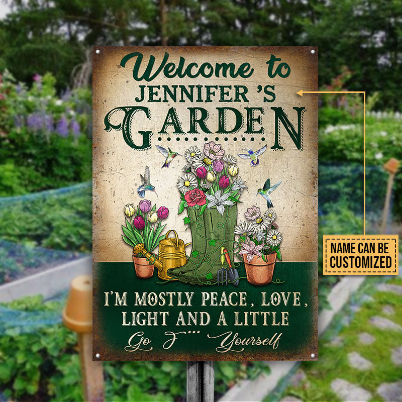 Gardening I'm Mostly Peace Love & Light Custom Classic Metal Signs, Garden Decorating Ideas, Outdoor Decor